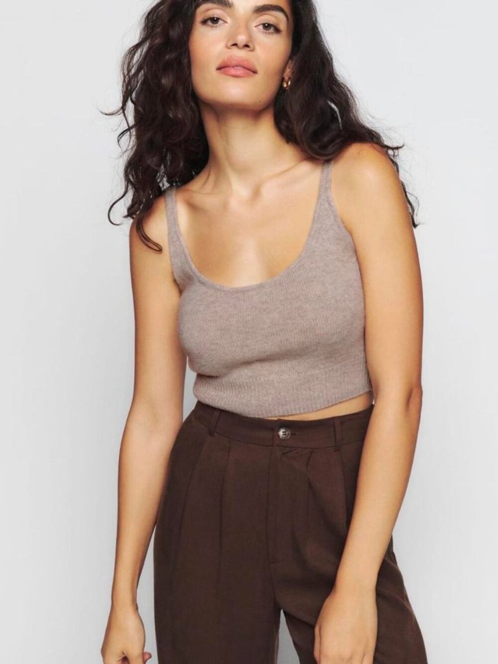🤎 Reformation Varenne Cashmere Knit Crop Tank Top Taupe S
